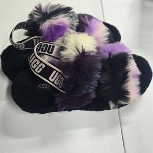 UGG Oh Yeah Tie Dye Fluffy‎ Fur Slide Women's Slipper Magnolia Size 7